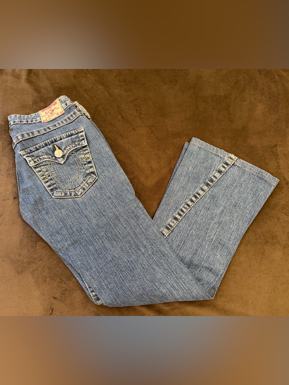 Vintage True Religion Joey Flare Jeans Mid Wash Blue Denim Women's Sz 27x28